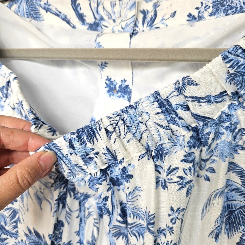 LC Lauren Conrad Linen Blend Tropical Blue and White A-Line Skirt - Picture 3 of 6